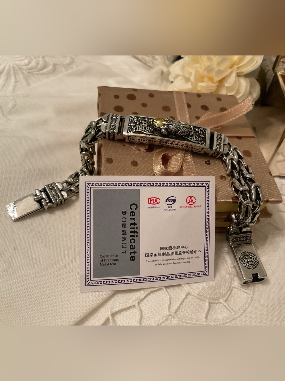 NEW MENS 925 STERLING BYZANTINE 9” DOUBLE LINK BRACELET WITH GOLD ACCENTS 54 GR - Picture 3 of 16